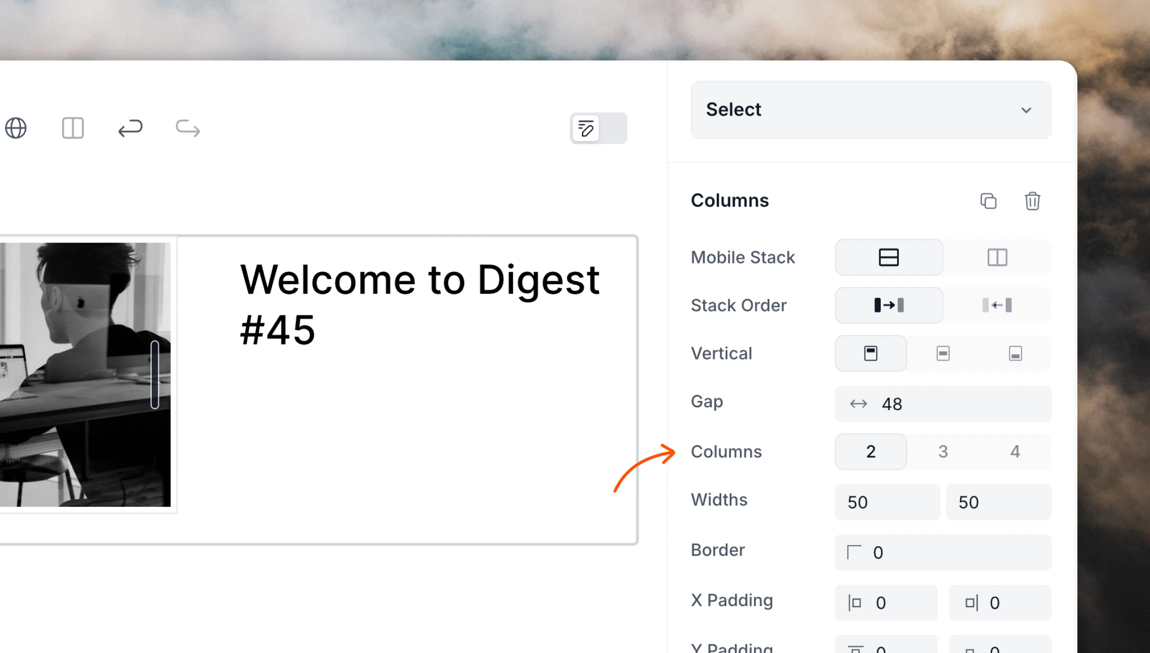 Number of columns option