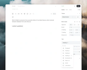 Formatted text options in the Loops email editor