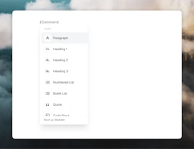 Slash menu for inserting email blocks