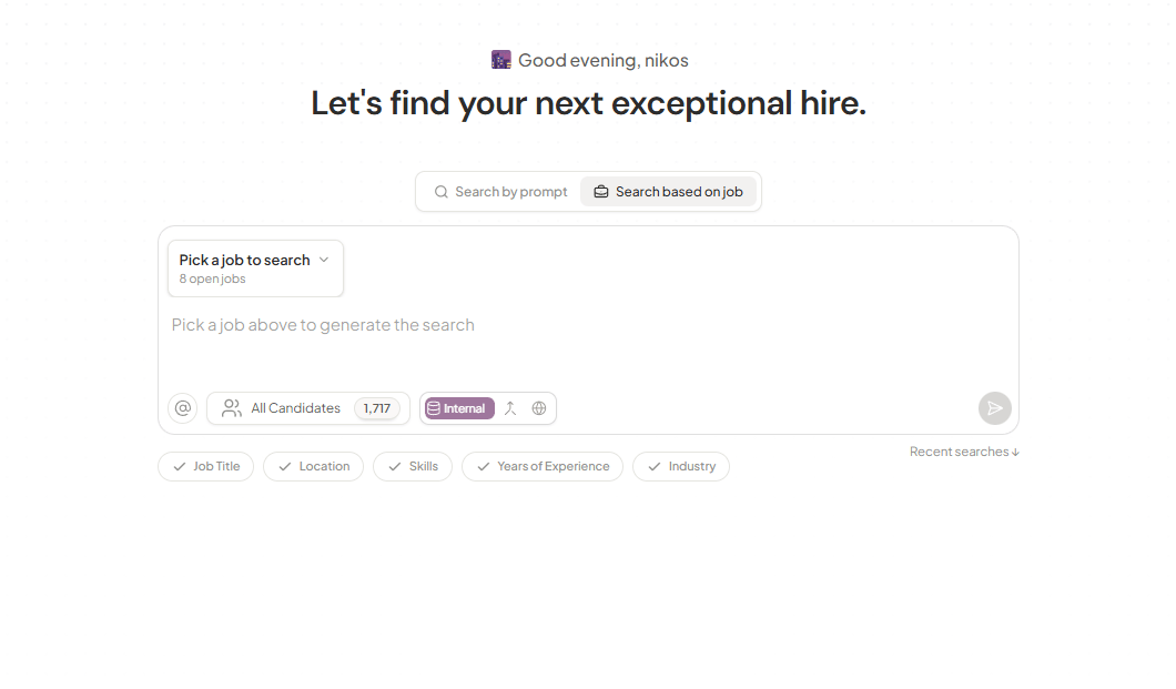 Search based on job mode in AI Scout, with the job picker ready