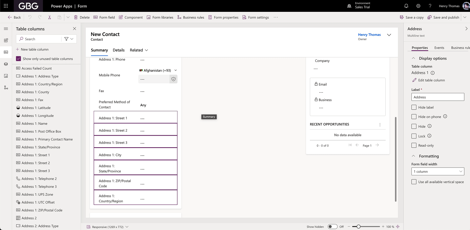 Dynamics Address Fields