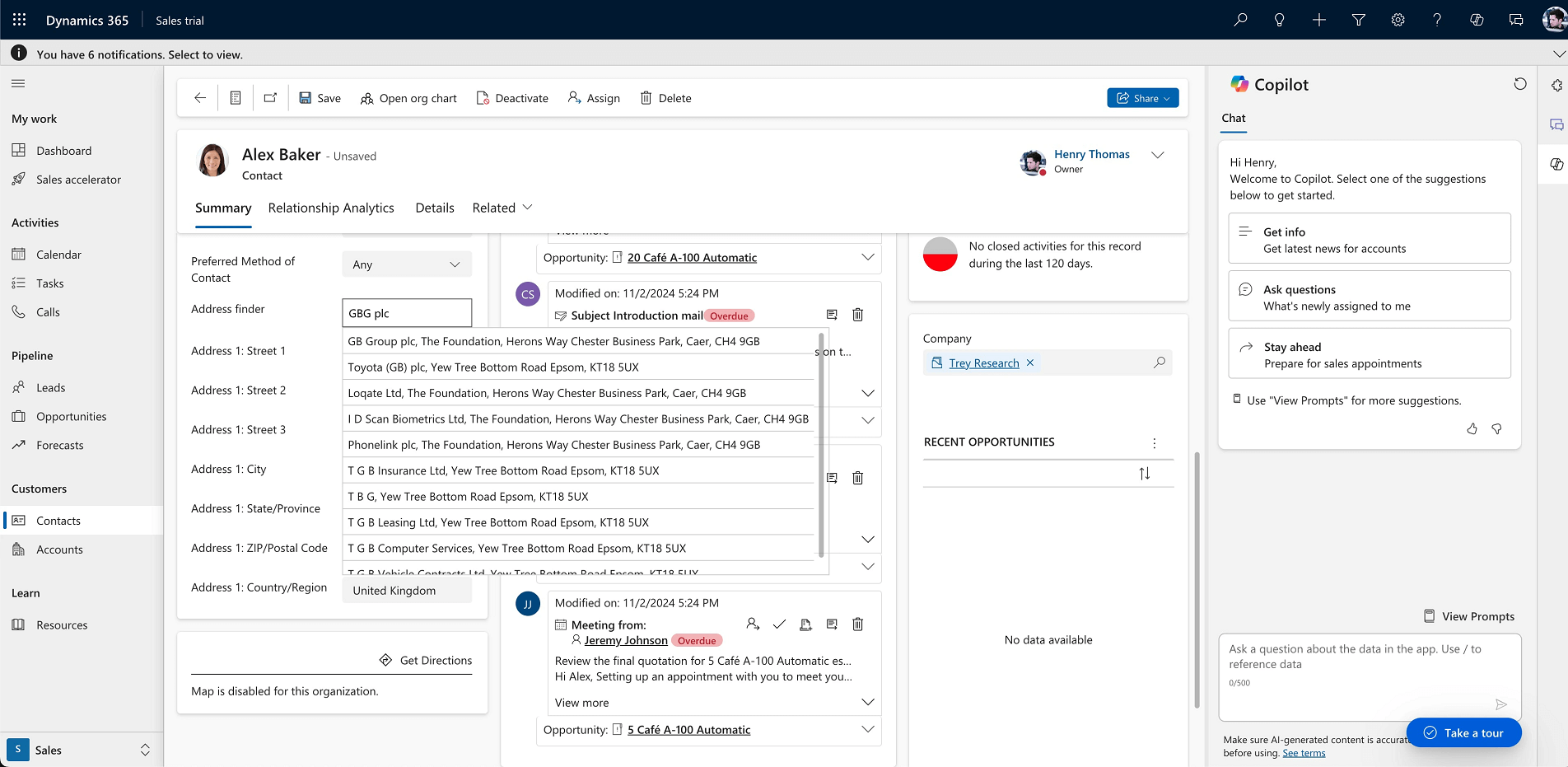 Dynamics Using Address Finder