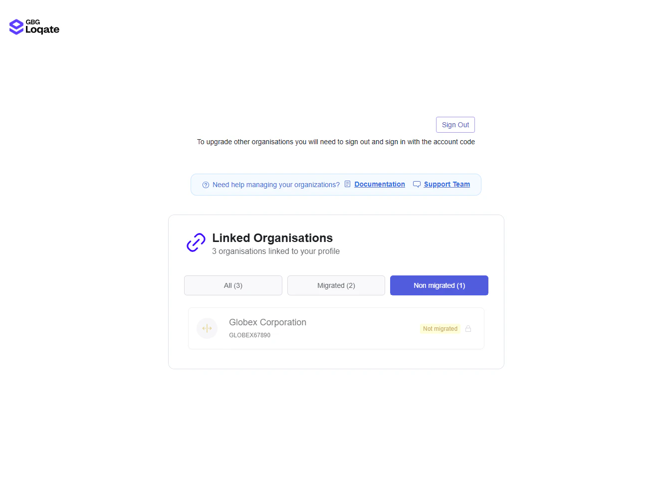 Non migrated organisations
