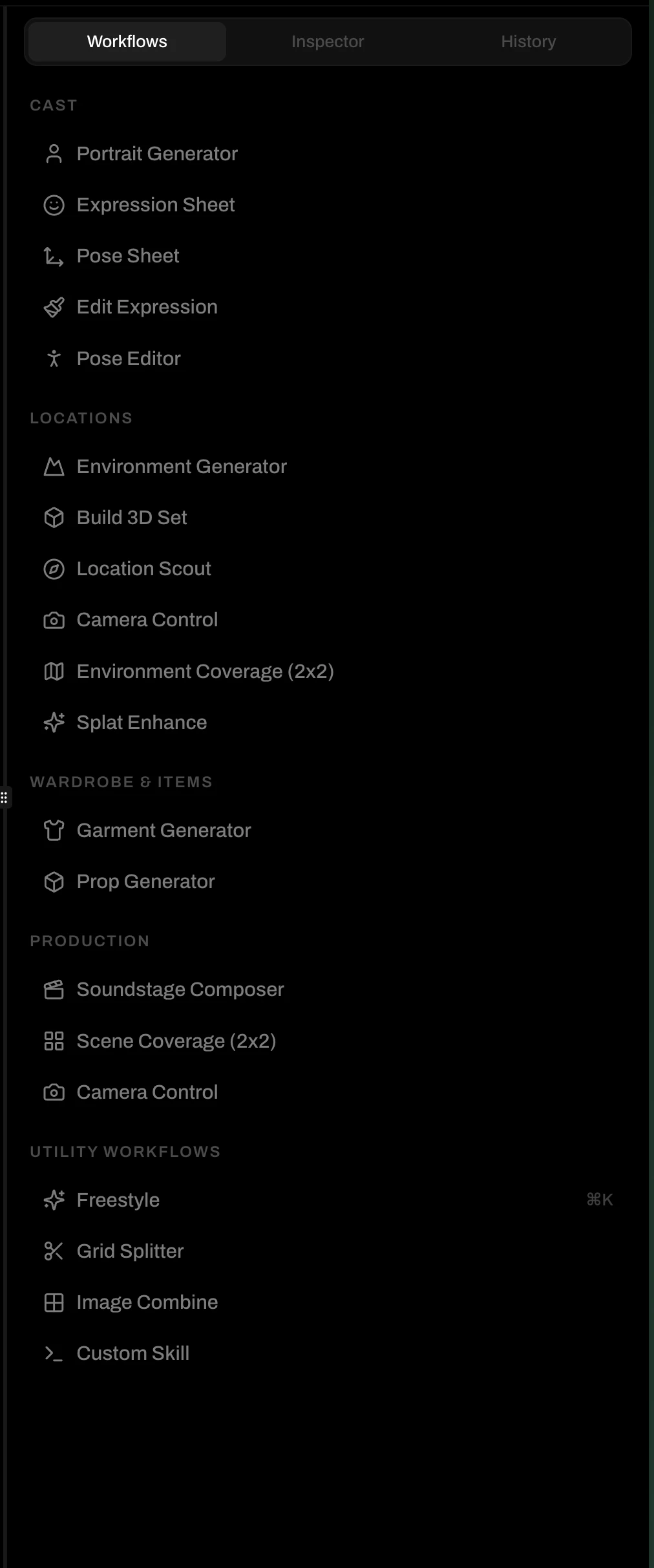Create Mode Workflows panel