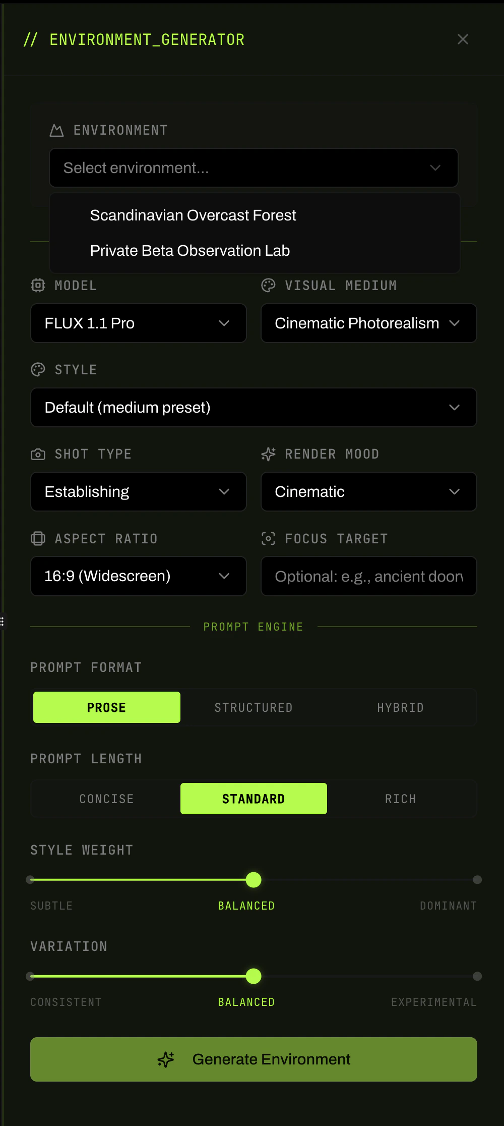 Environment Generator workflow