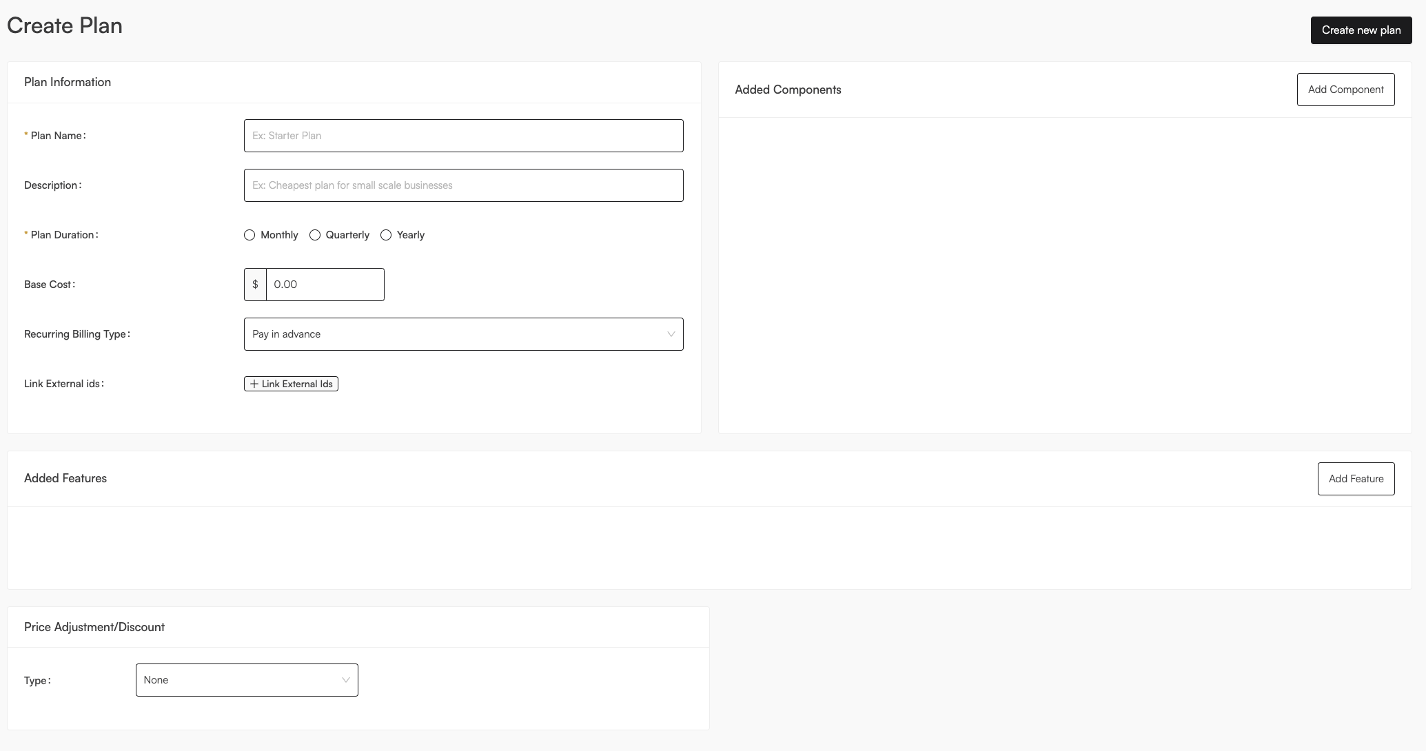 Plan Creation Page
