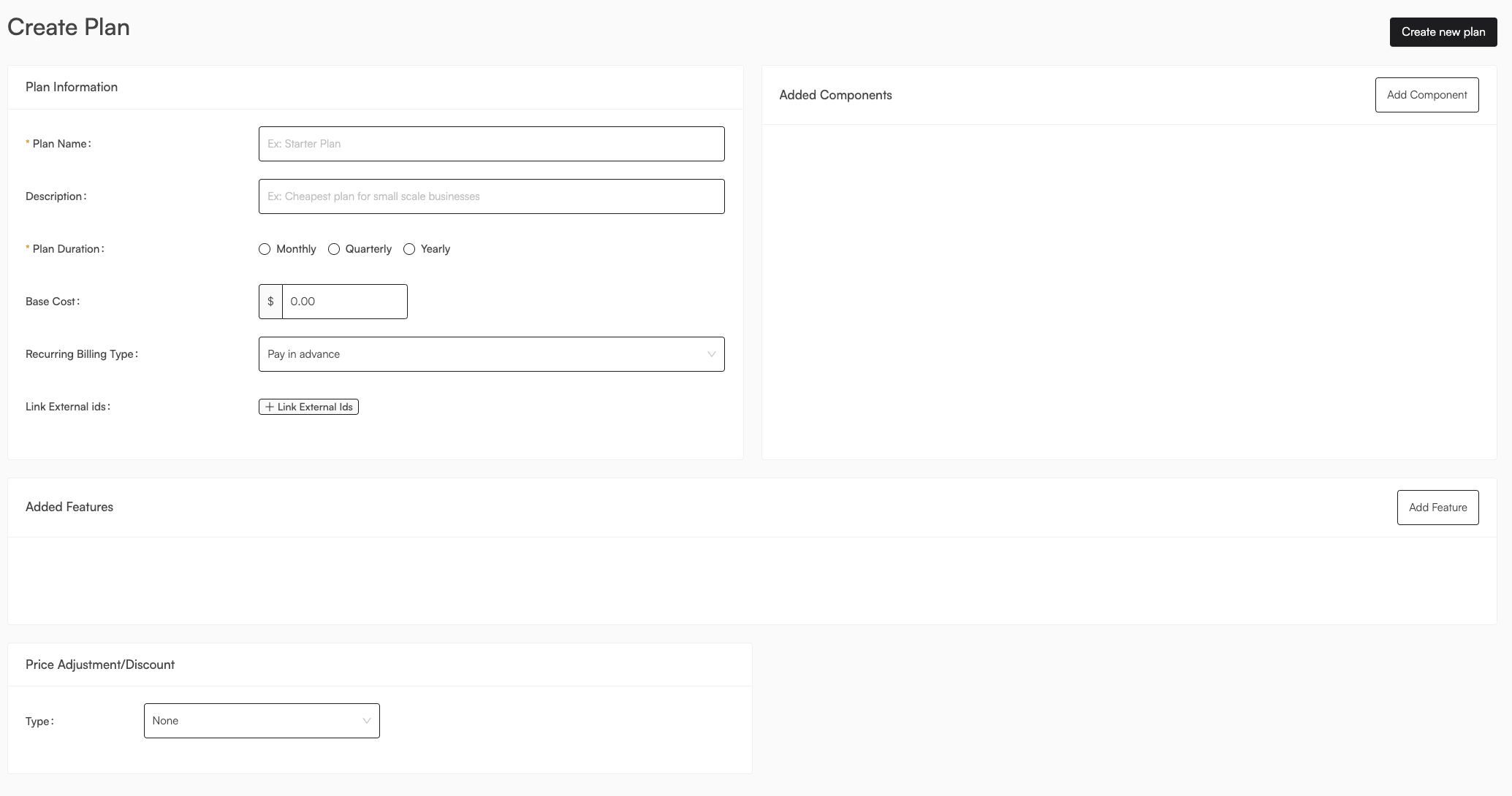 Plan Creation Page
