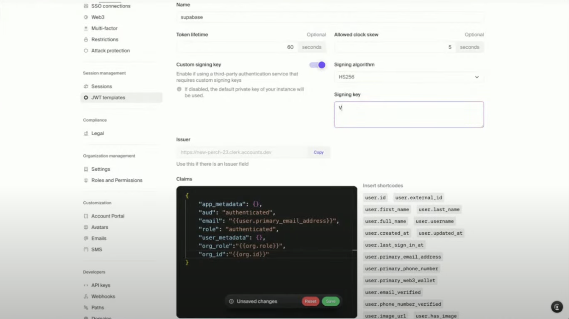 Jwt Template Clerk Configuration Pn