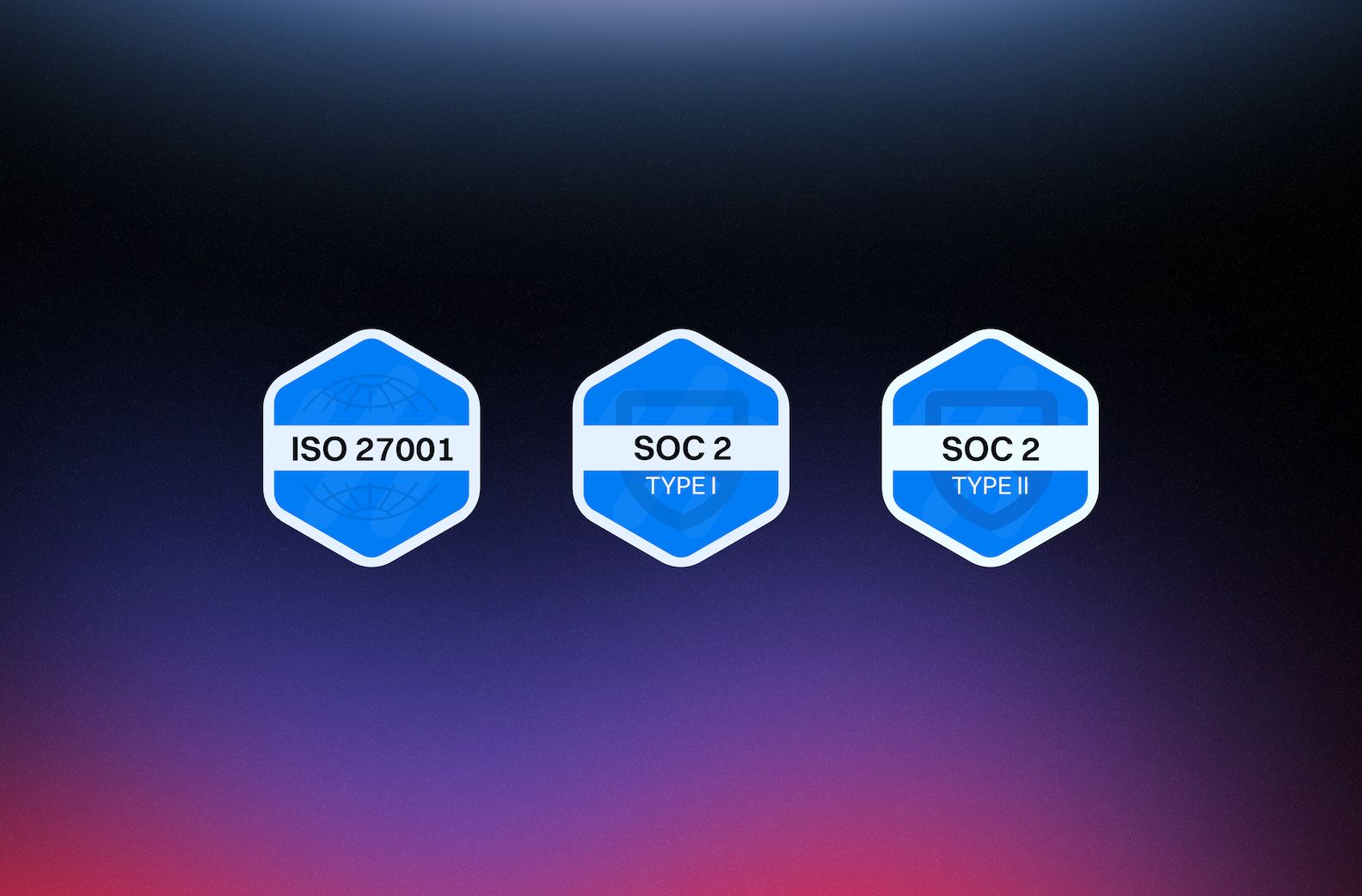 Security certifications badge showing SOC 2 Type 2 and ISO 27001:2022 compliance