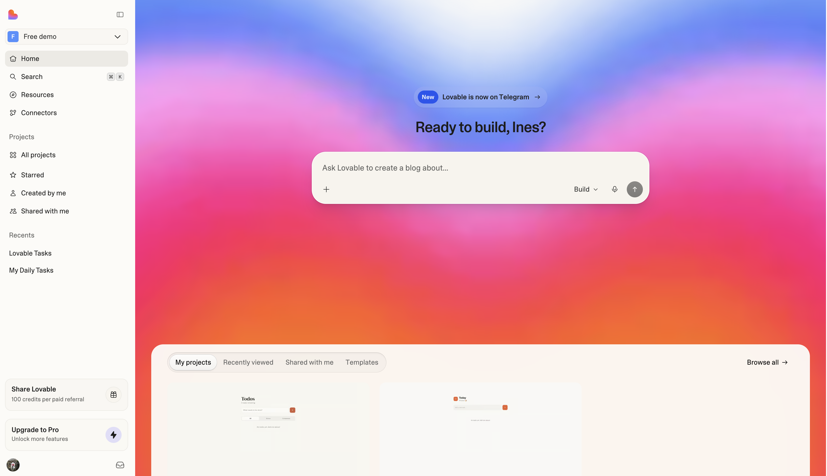 Welcome Lovable Dashboard