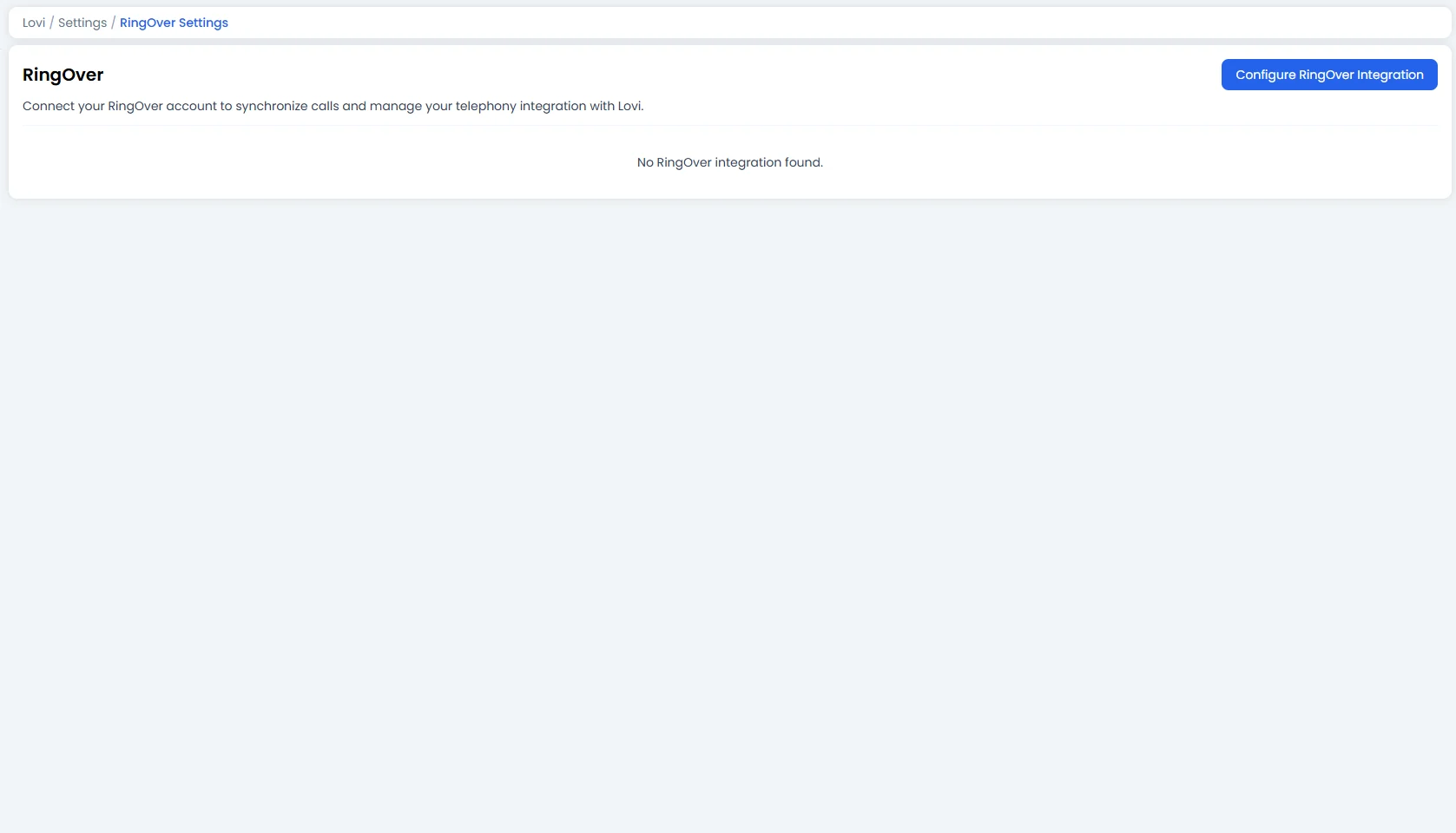 RingOver Settings Screen