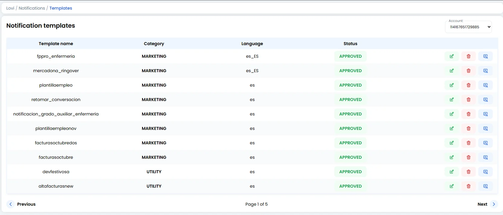 Templates List View