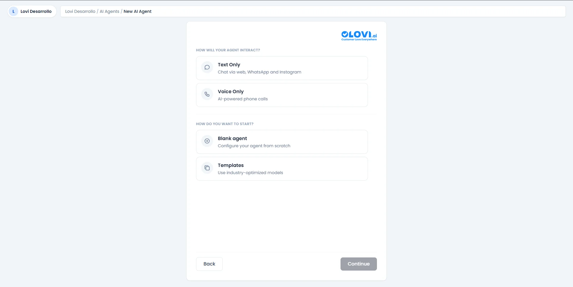 New AI Agent — Interaction Type