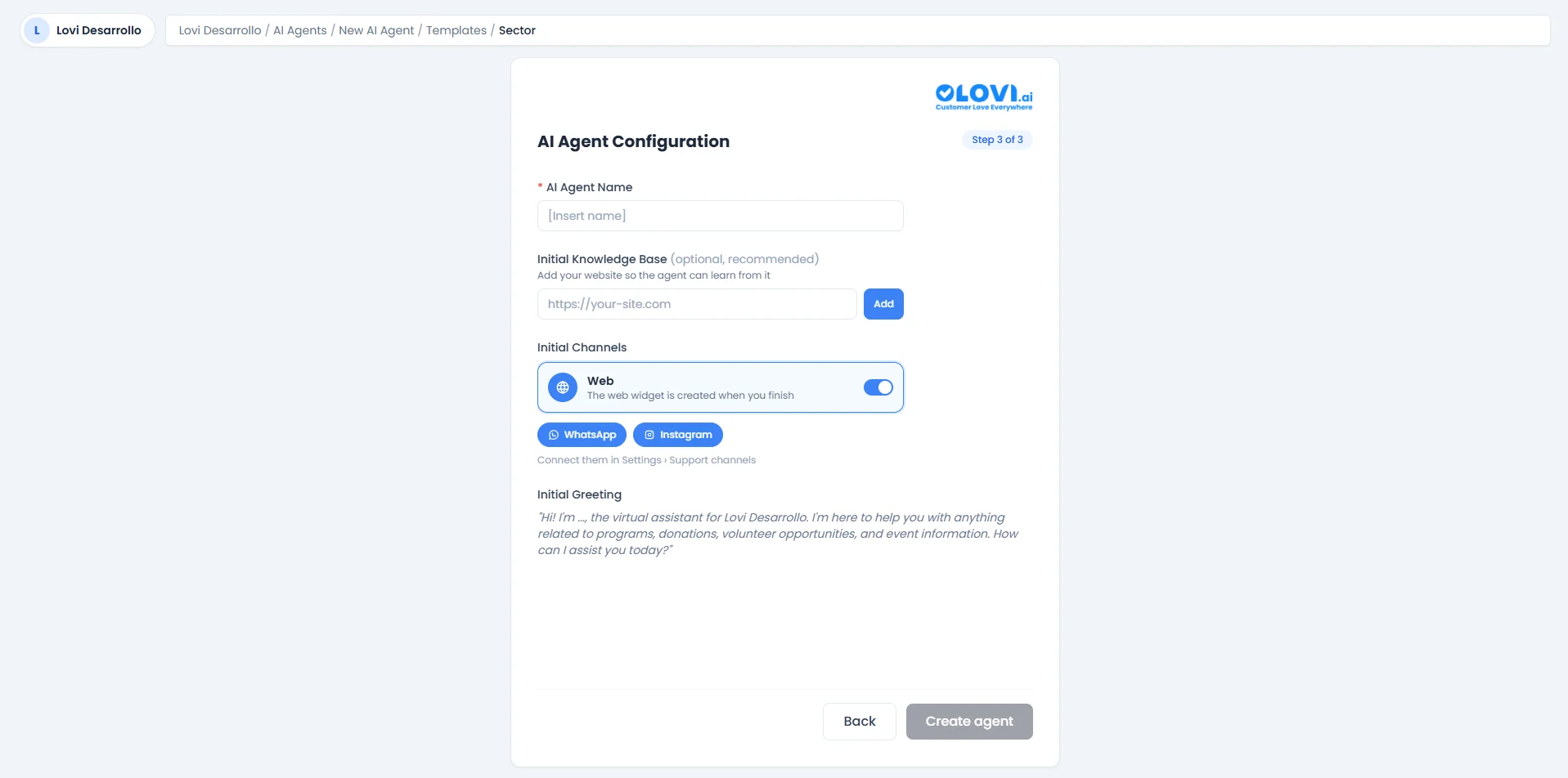 Template Agent Configuration