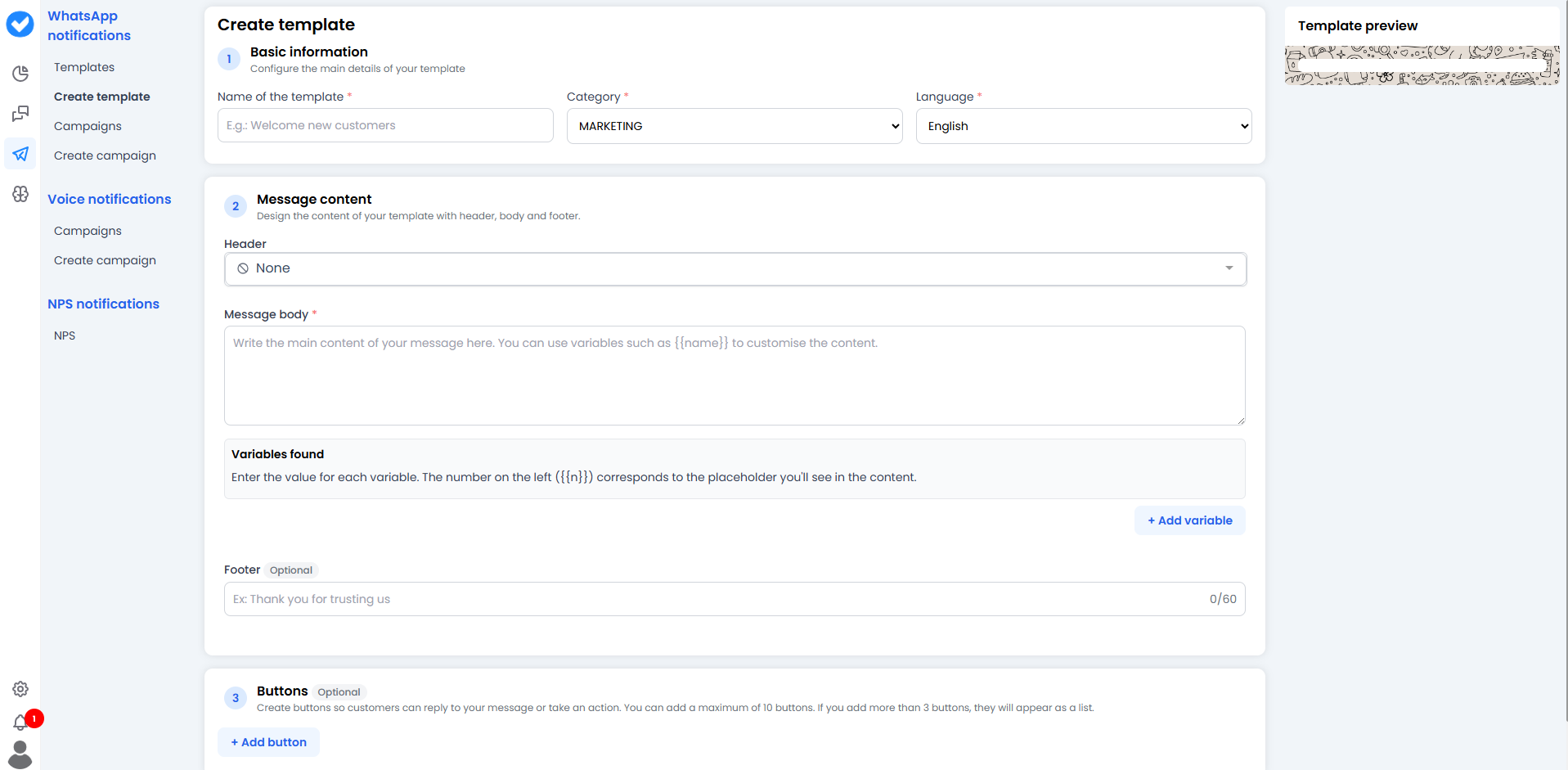 Create Template Basic Info