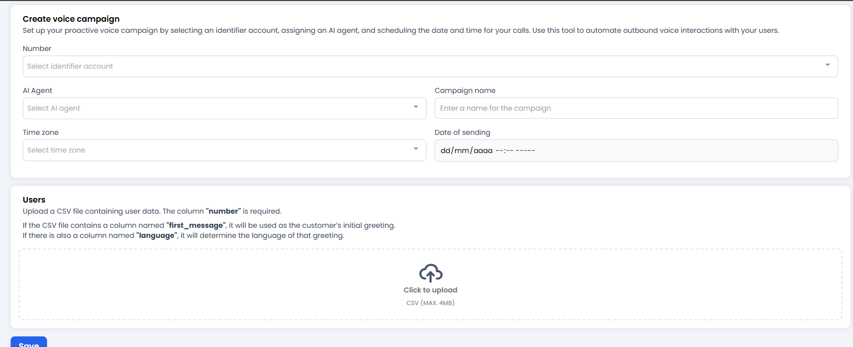 Create Voice Campaign Form