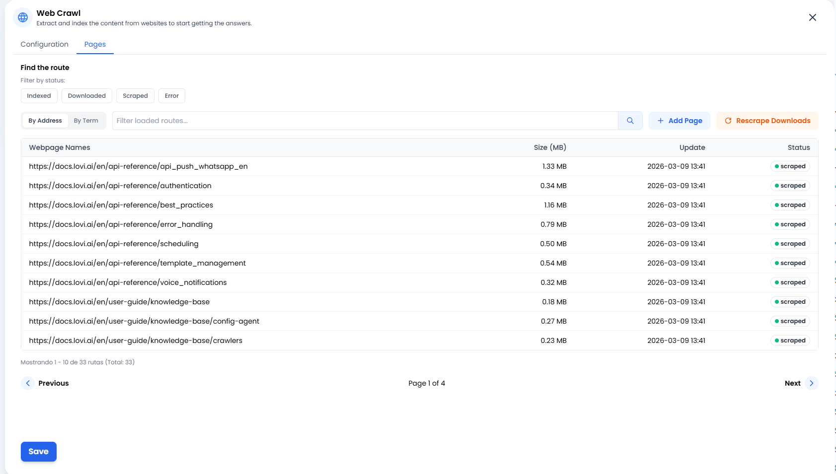 Pages Management Tab