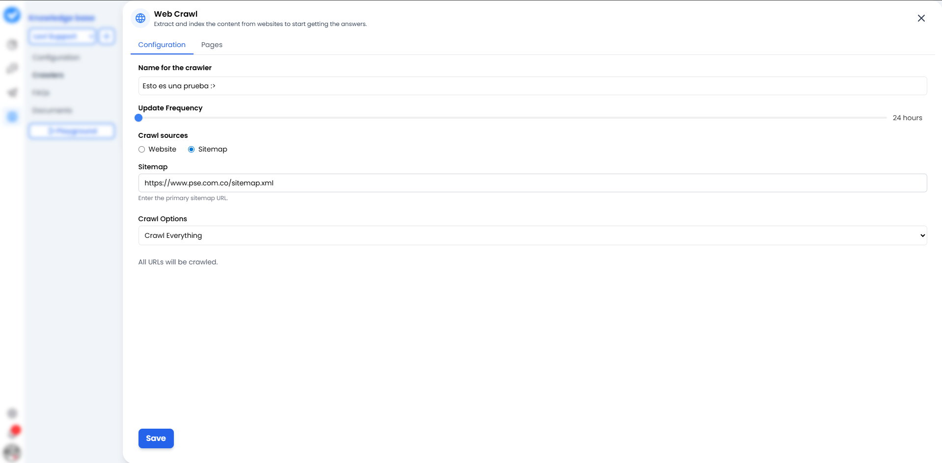 Web Crawl Configuration