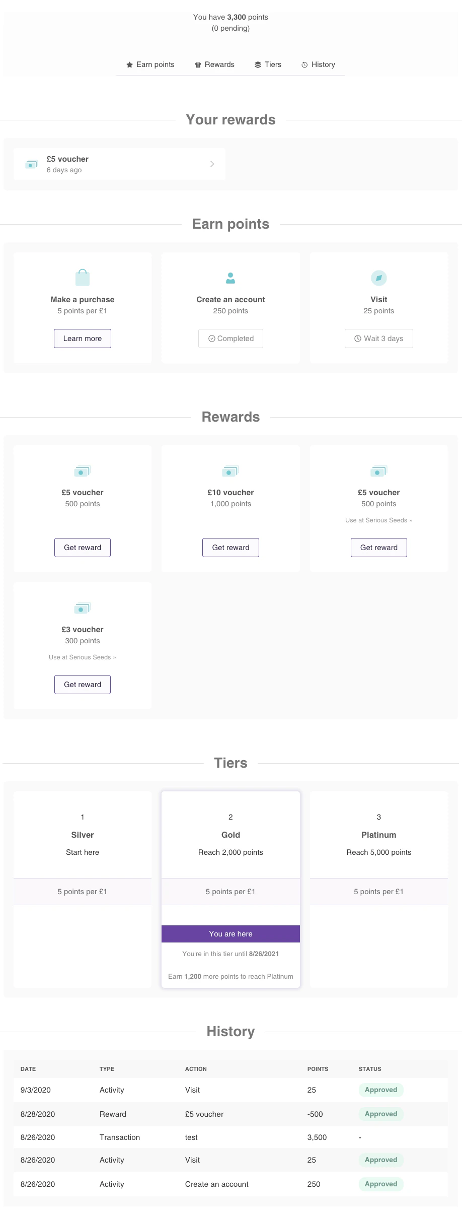 Loyalty page