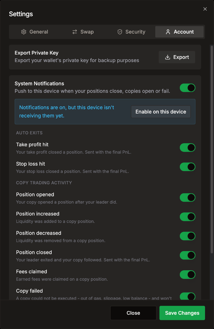 Notification settings