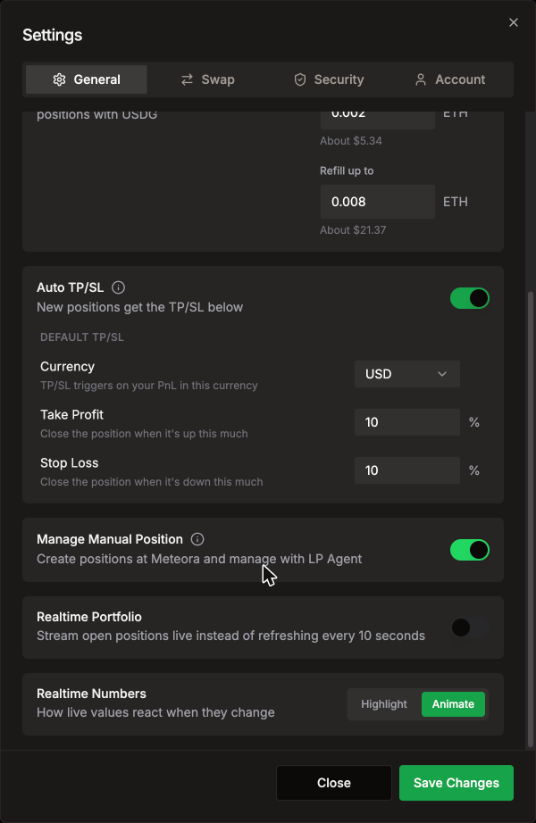 More General settings