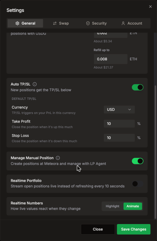 More General settings