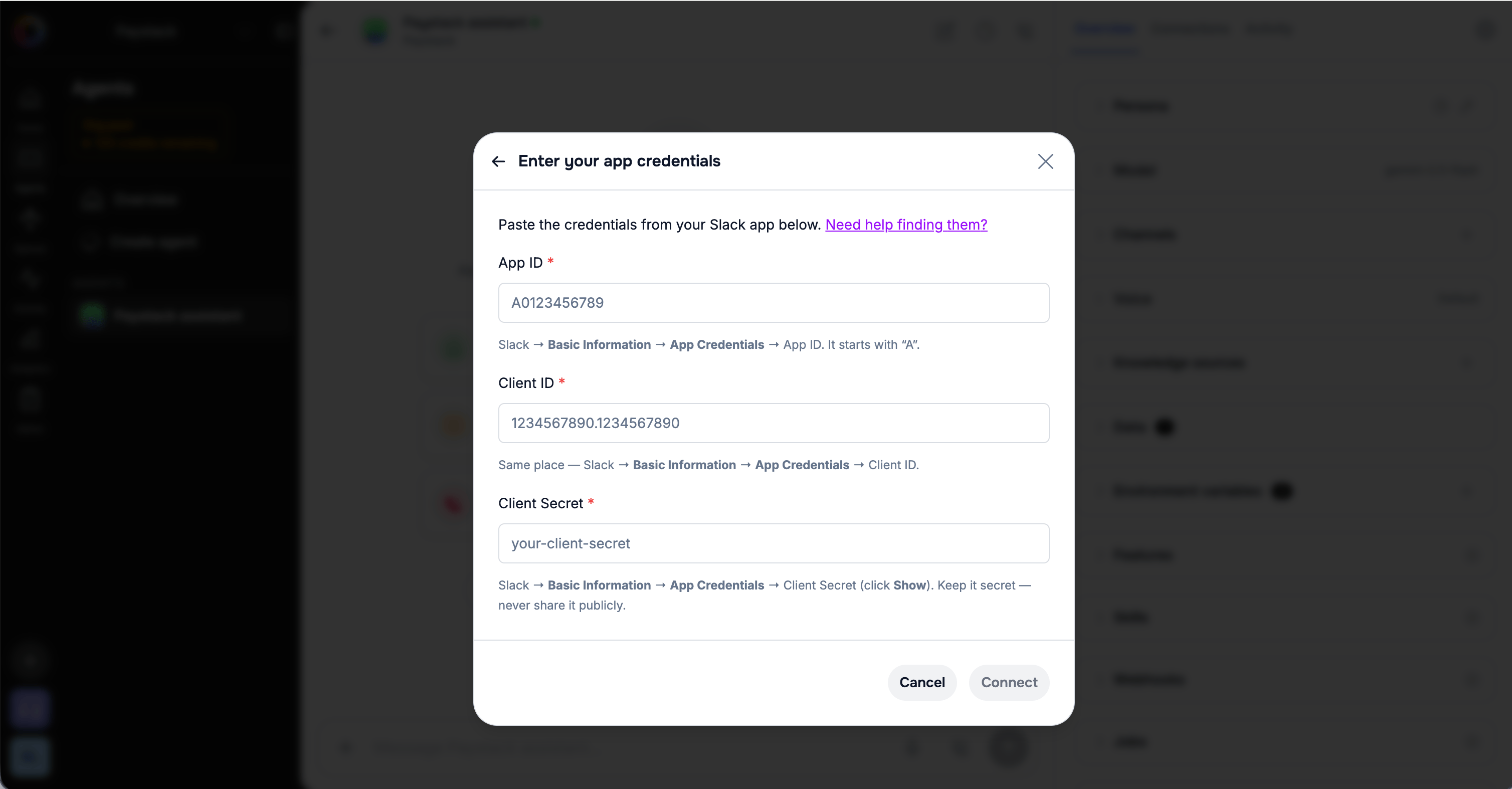 Enter Slack credentials