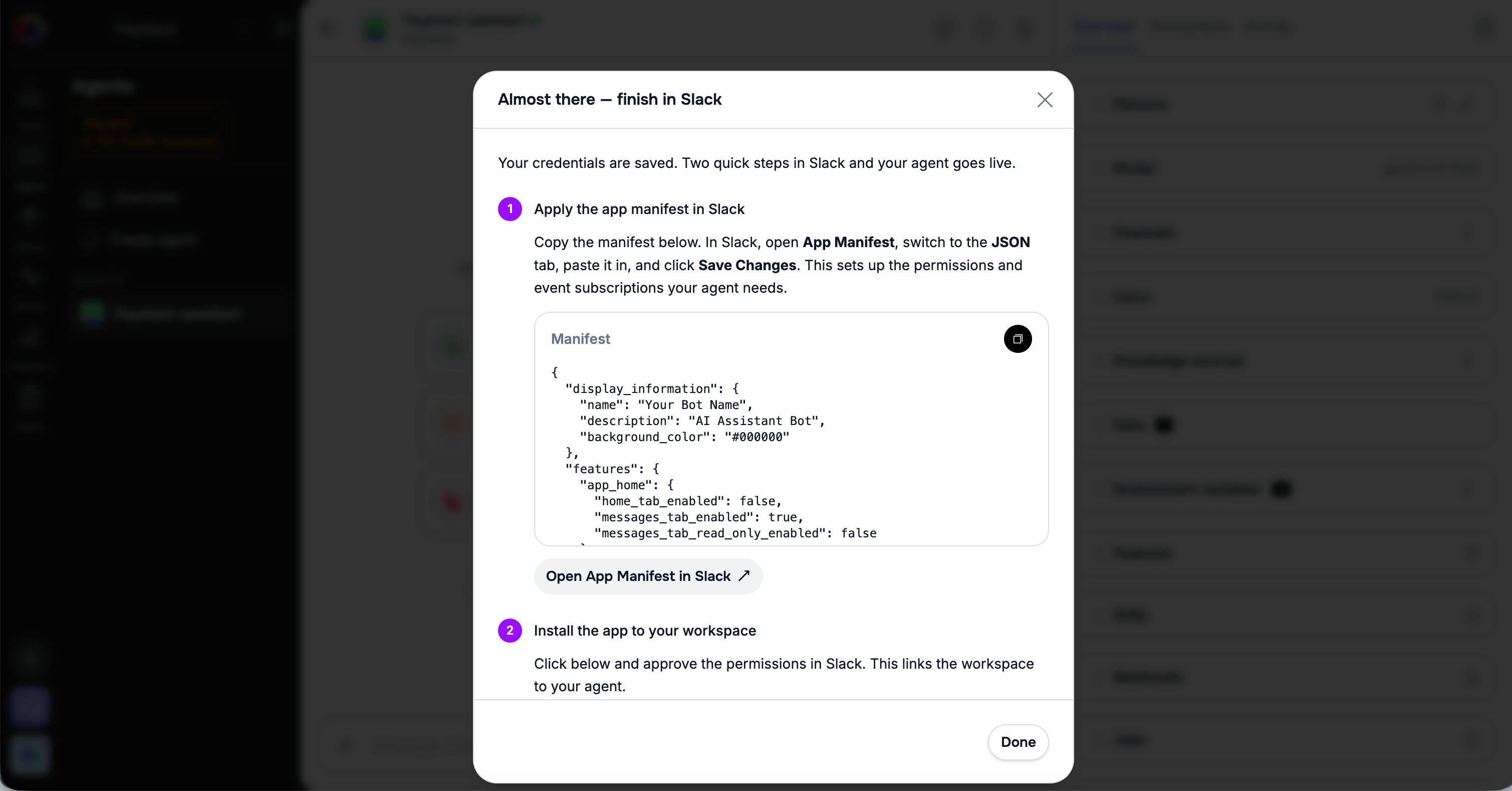 Apply Slack manifest