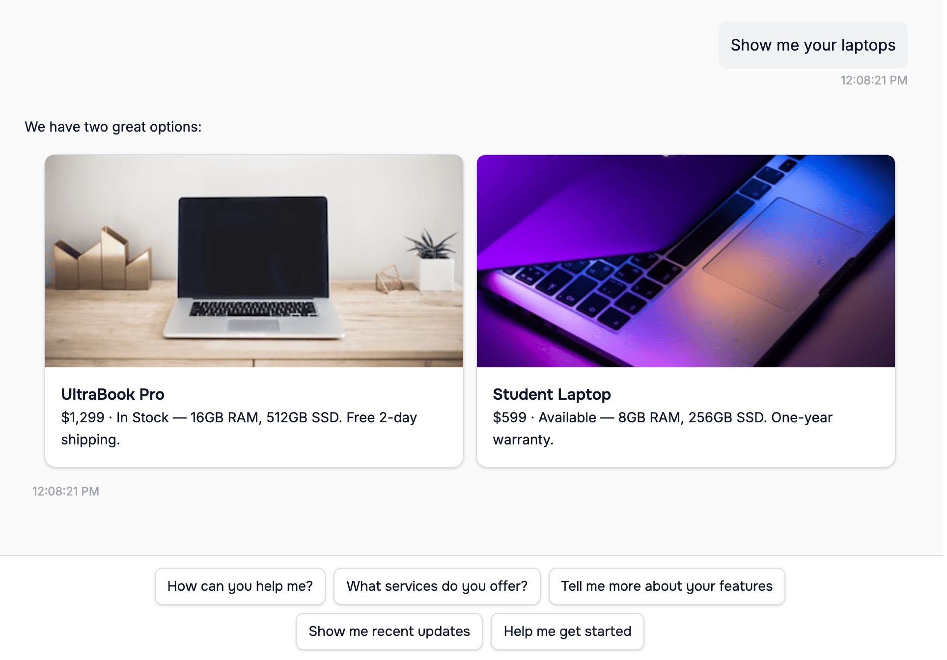 Formatted response rendered in the Lua Pop chat widget