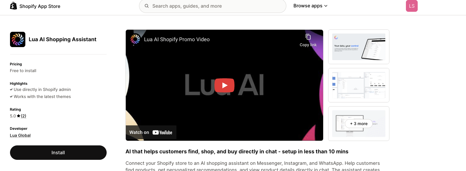 Shopify install button