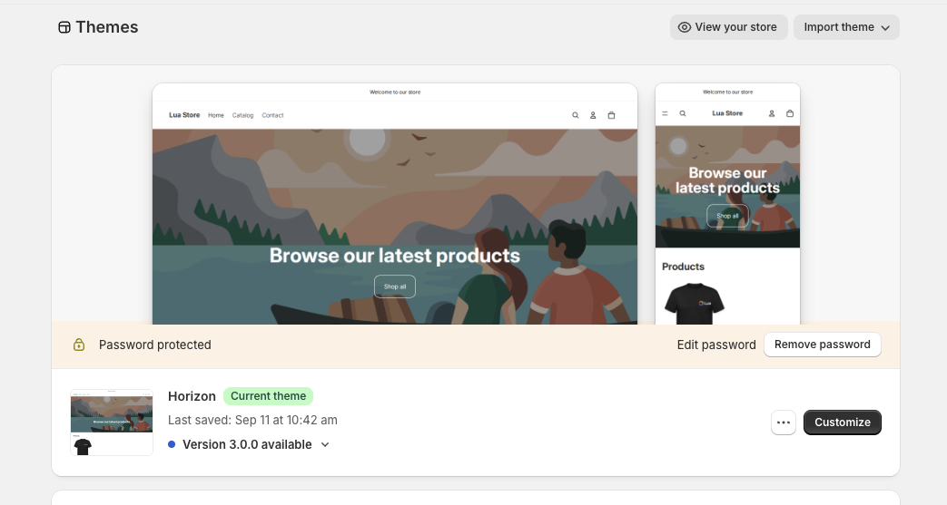 Themes customize button