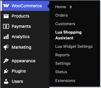 WooCommerce menu with Lua