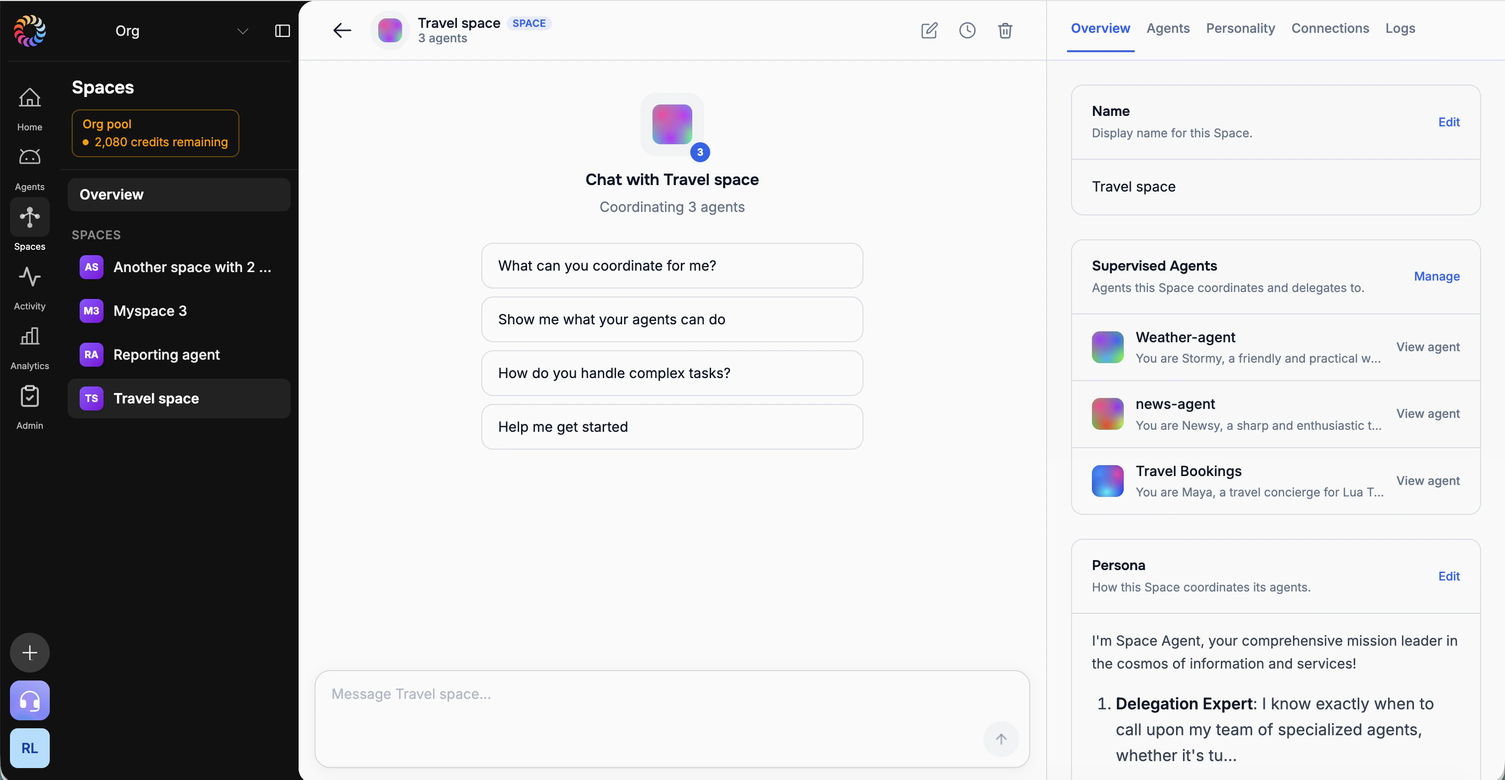Chatting with a Space and viewing its overview