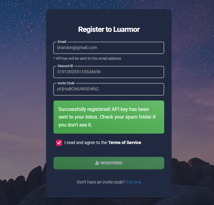 The screen you see after successfully registering