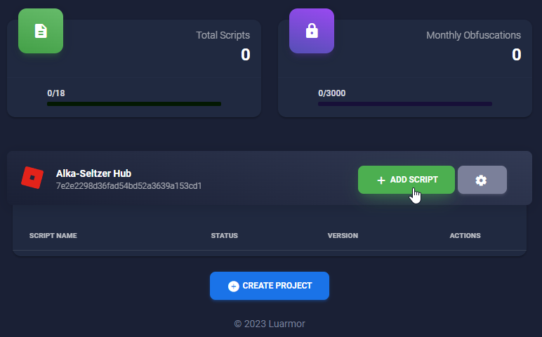 The button to click that adds a script to the project