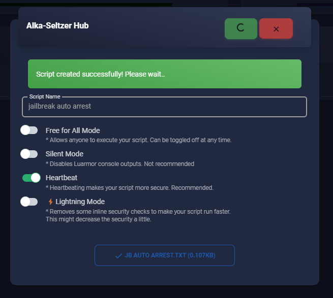 An image with all of the script details filled in