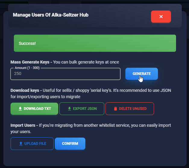 The screen that lets you pass generate keys