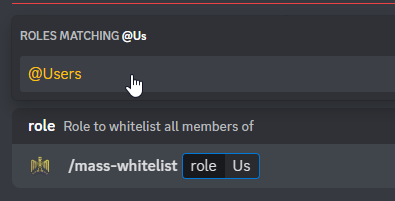 An image showing the mass whitelist command in Discord