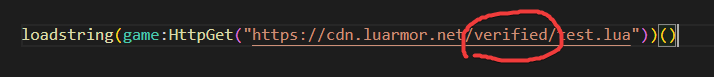 A loadstring from cdn.luarmor.net with /verified/ in the URL
