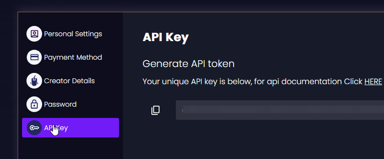 Lootlabs profile page API Key section