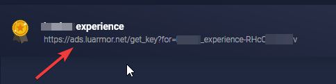Reward start link (ads.luarmor.net/get_key) shown under the reward name