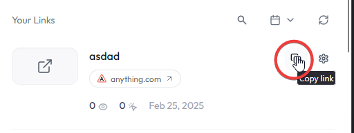 Copy link button on a Work.Ink link