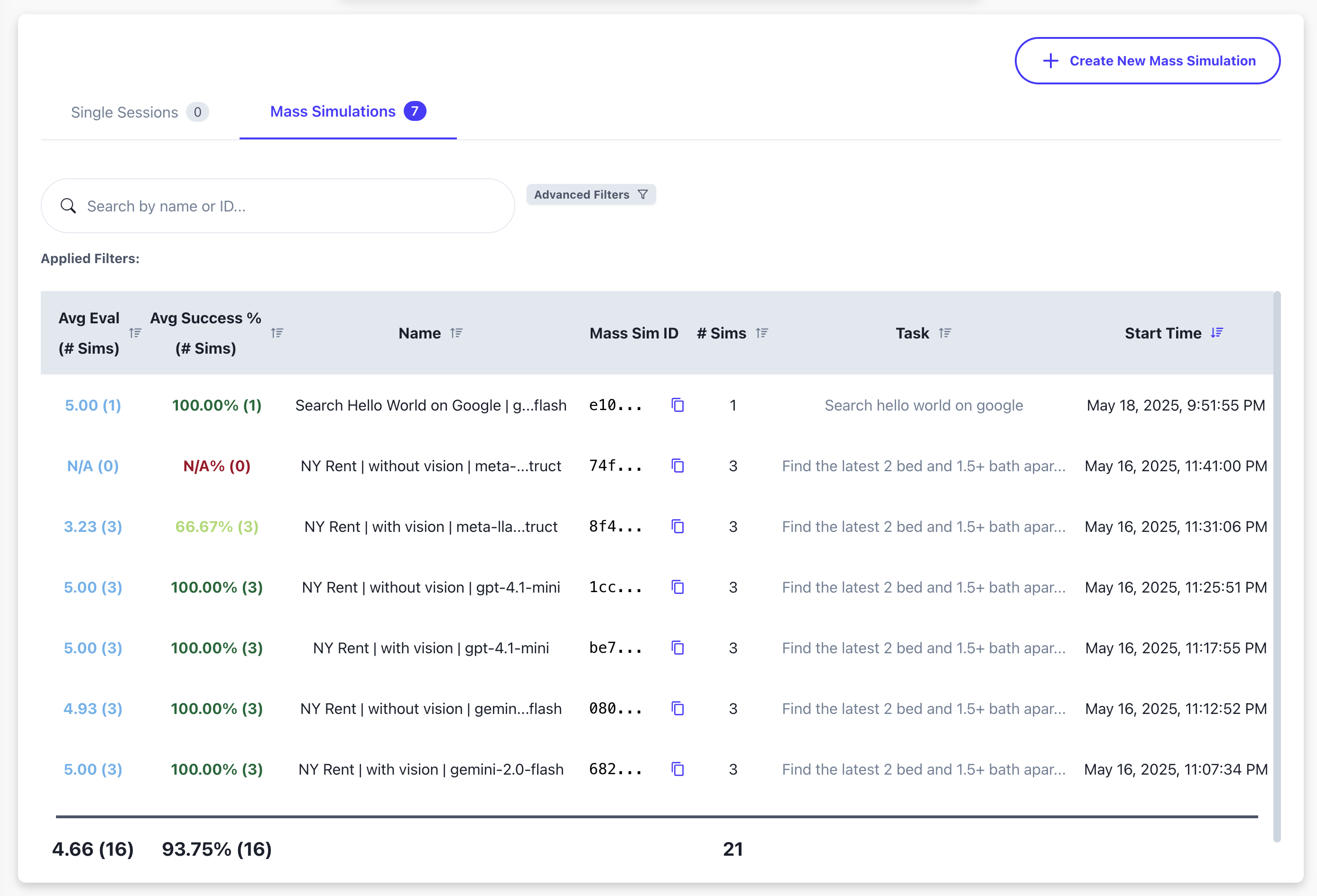 select mass simulation
