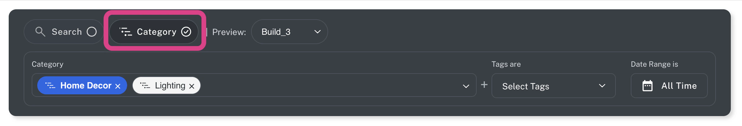 Select Category to enter a categories of items and preview the results.