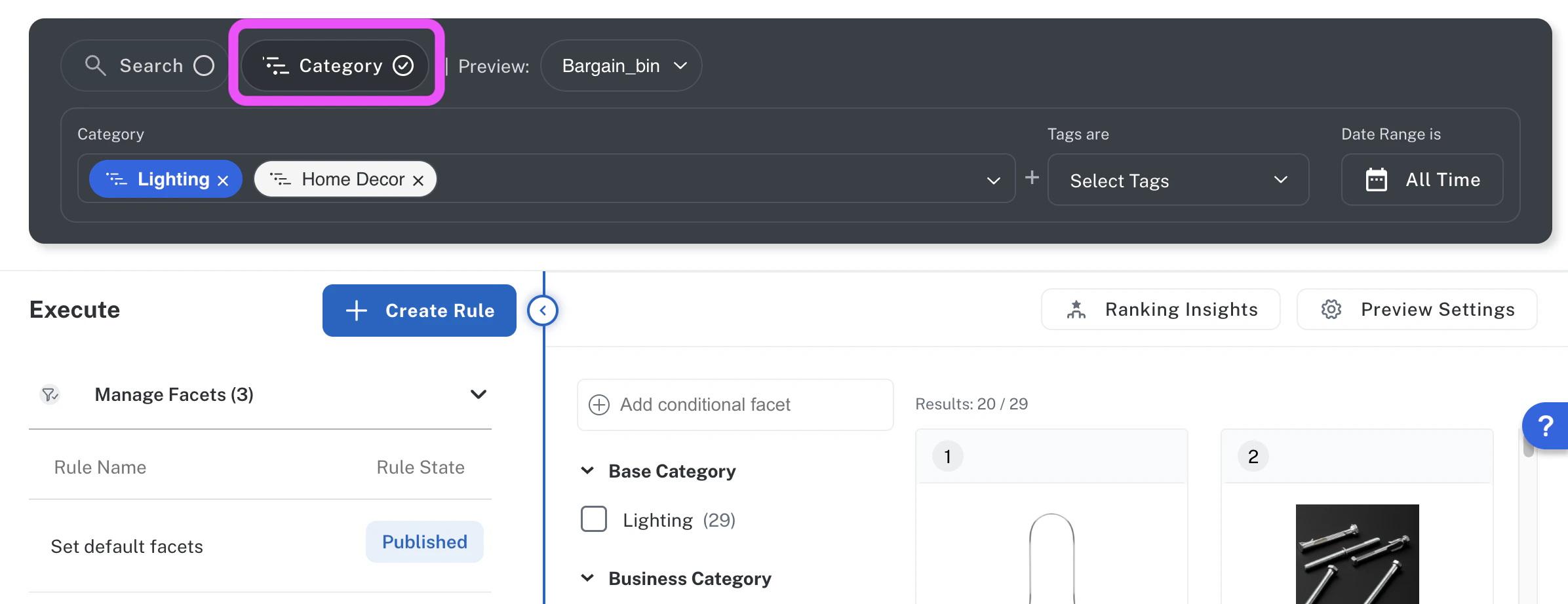 Category management in the Commerce Studio Editor's Conditions Manager