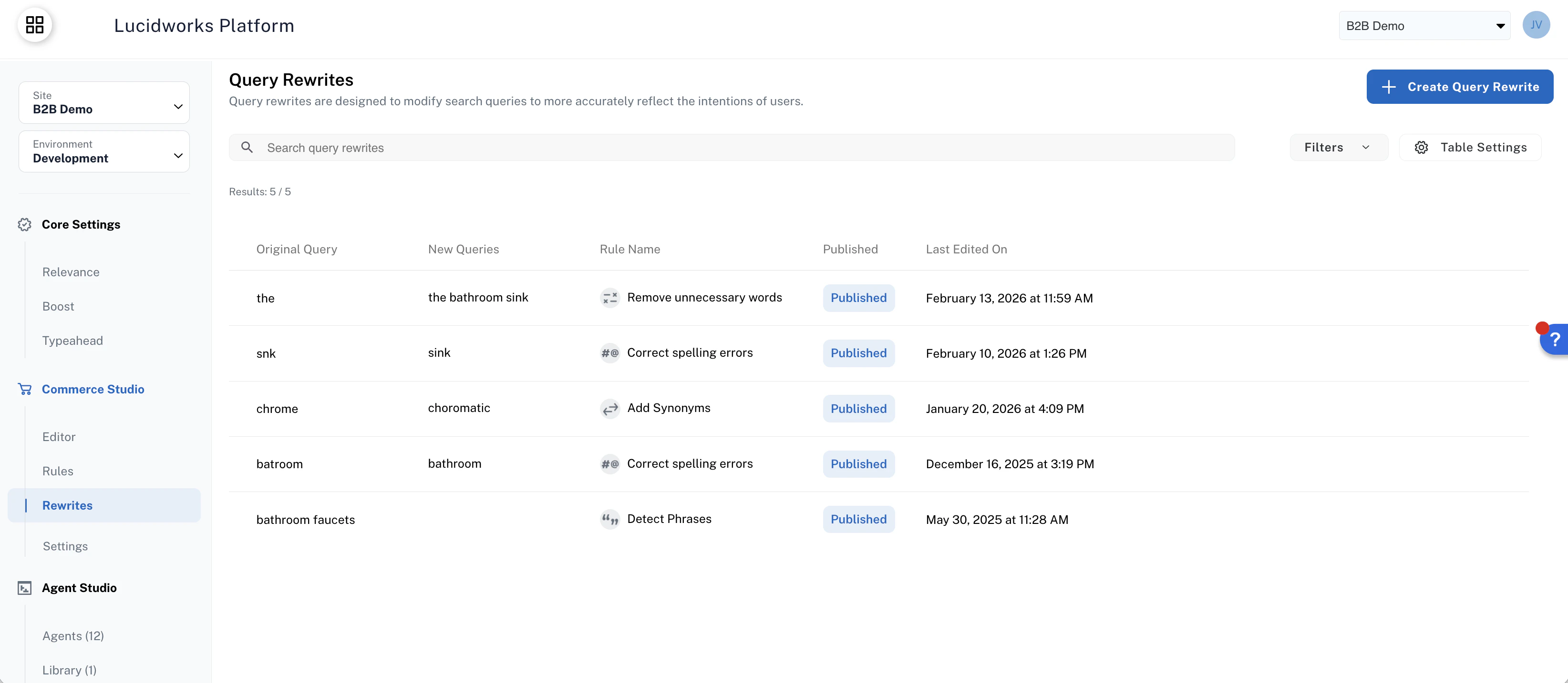 Commerce Studio Rewrites main screen