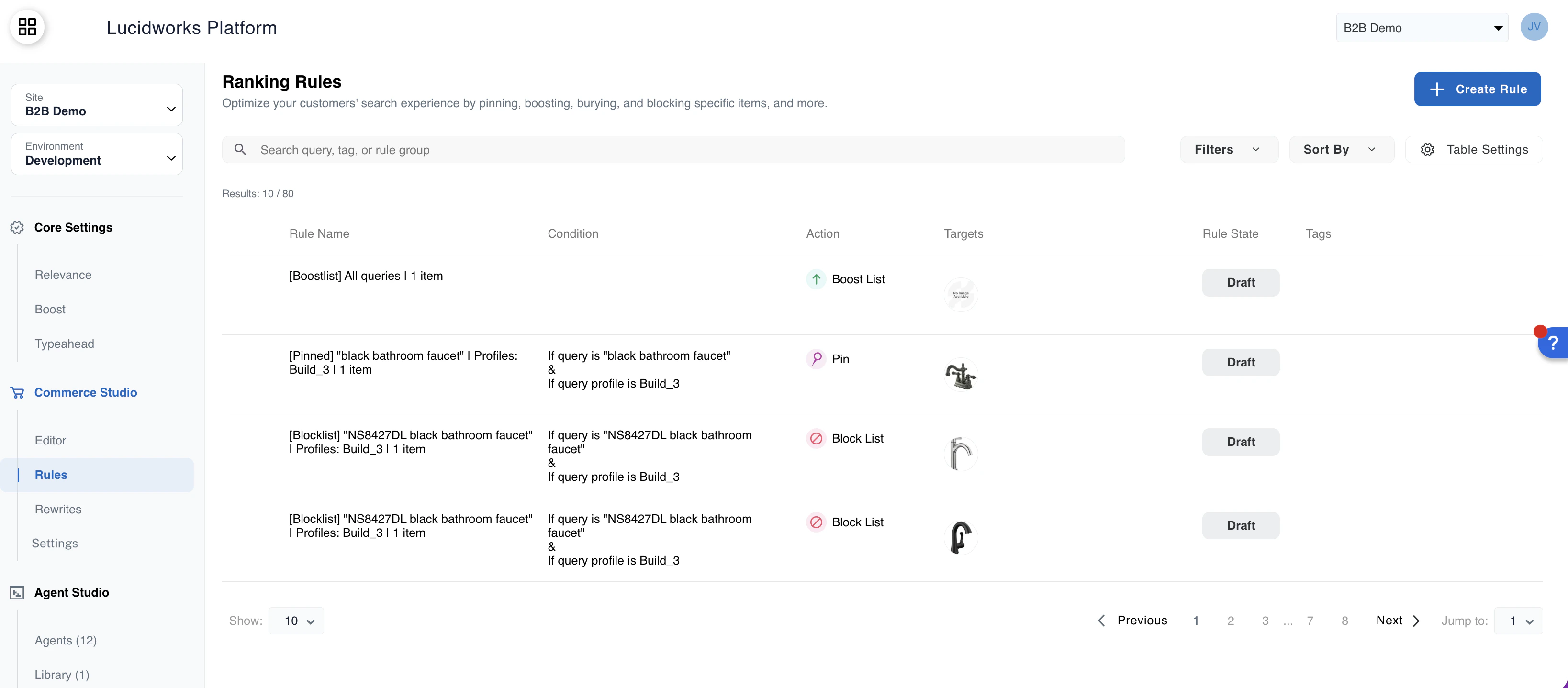Commerce Studio Rules main screen