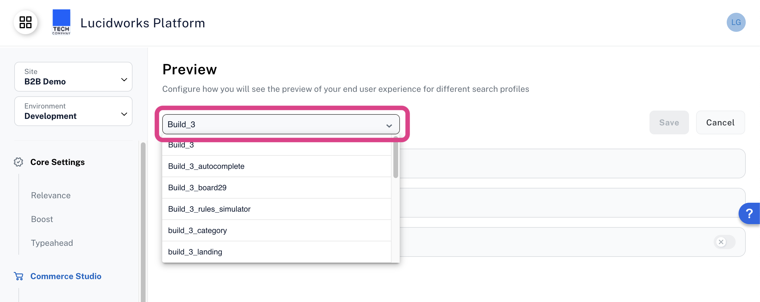 Select a search profile