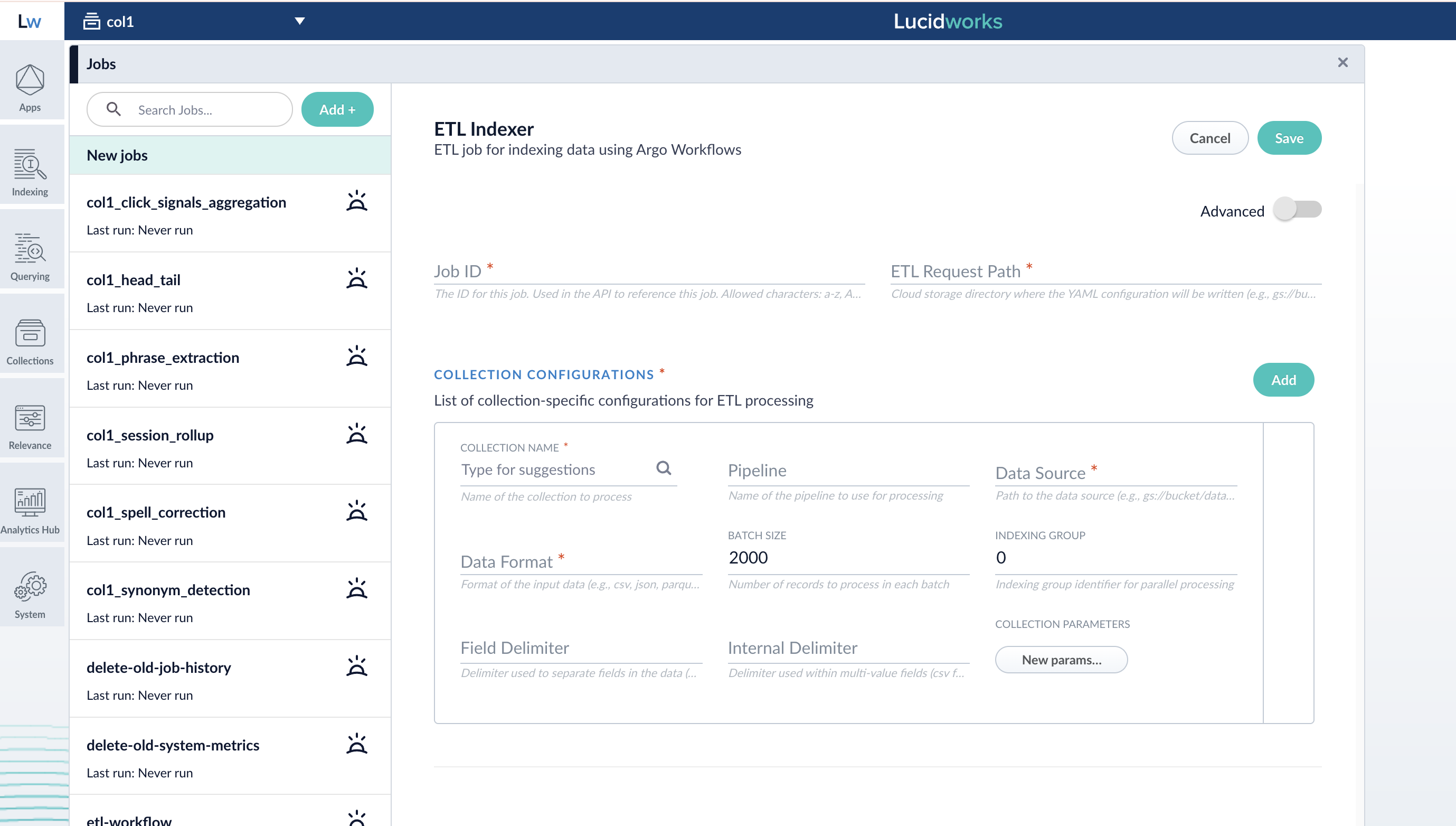 ETL indexing job in the Lucidworks Search UI