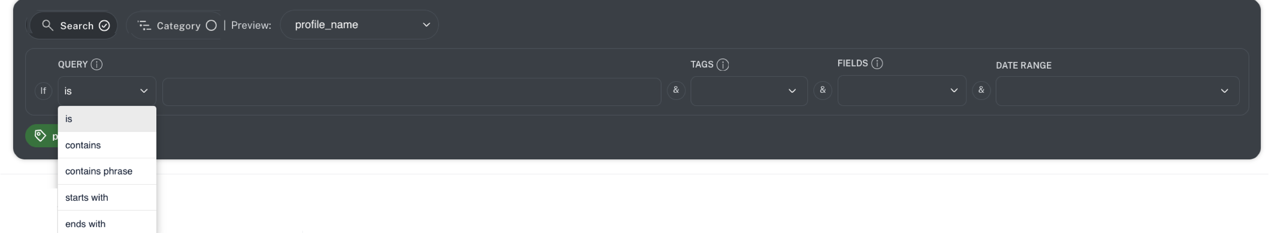 Select Search to enter queries and preview the results.